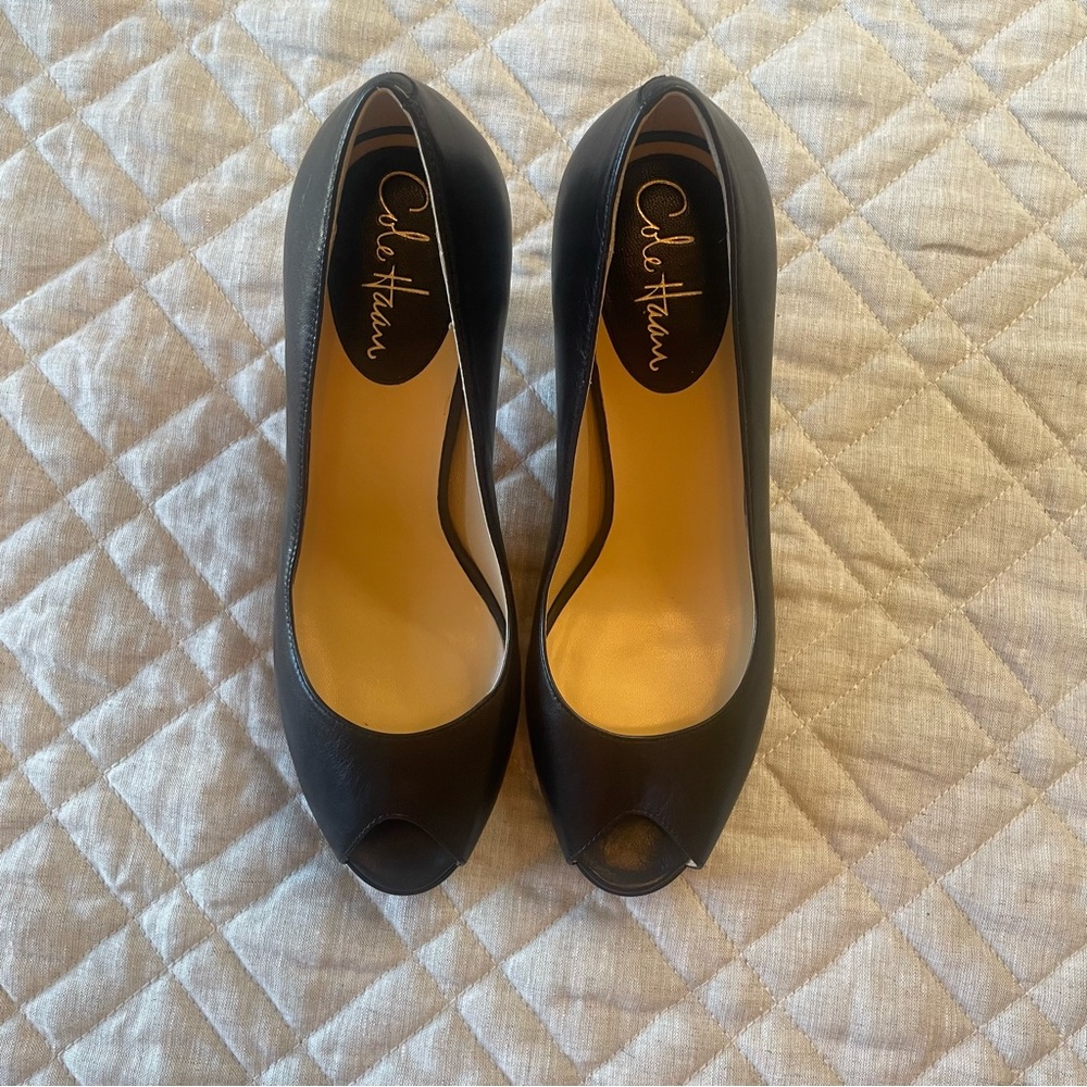 Cole Haan Nike Air Peep Toe Pump Heels Black 8.5B - Picture 3 of 13